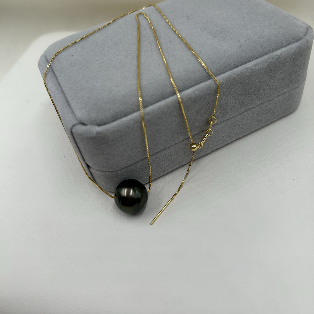 11-13 MM Natural Tahitian black pearl sea-salt PEARL NECKLACE A+ near round shape 0.8 mm 925 SILVER box universal CHAIN