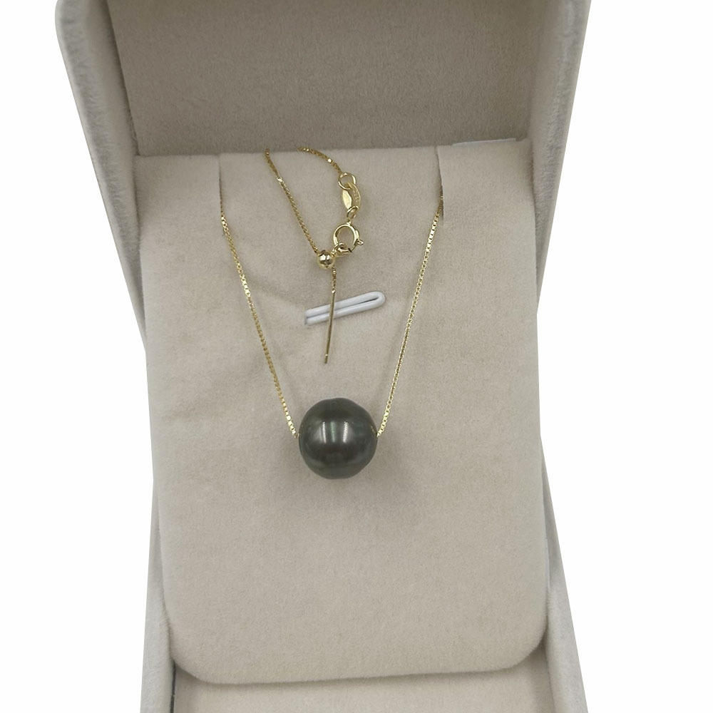 11-13 MM Natural Tahitian black pearl sea-salt PEARL NECKLACE A+ near round shape 0.8 mm 925 SILVER box universal CHAIN