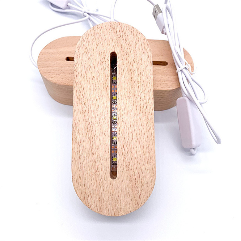 USB Wooden Base Light Led 3D Xiaoye Rectangle Round Oval Wooden Base night light base wood lamp