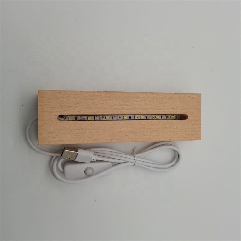 Hot Selling Beech USB Rectangular Night Light wooden led light bases for acrylic