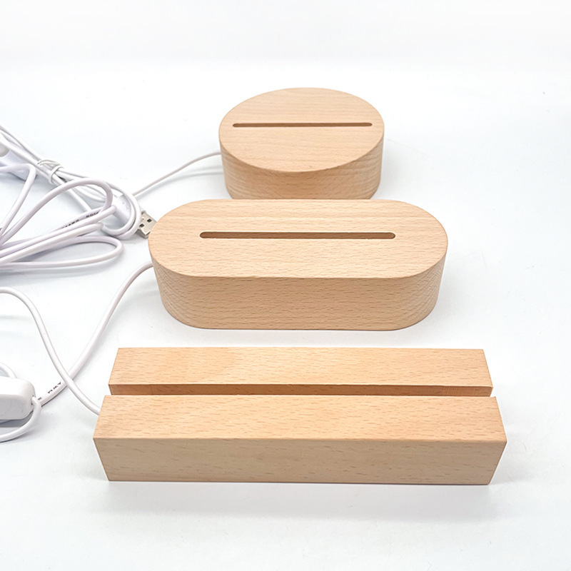 USB Charge Blank Acrylic Wooden Lamp Base Baby 3D Night Light With Acrylic OEM Plate LED base wooden light lamp base