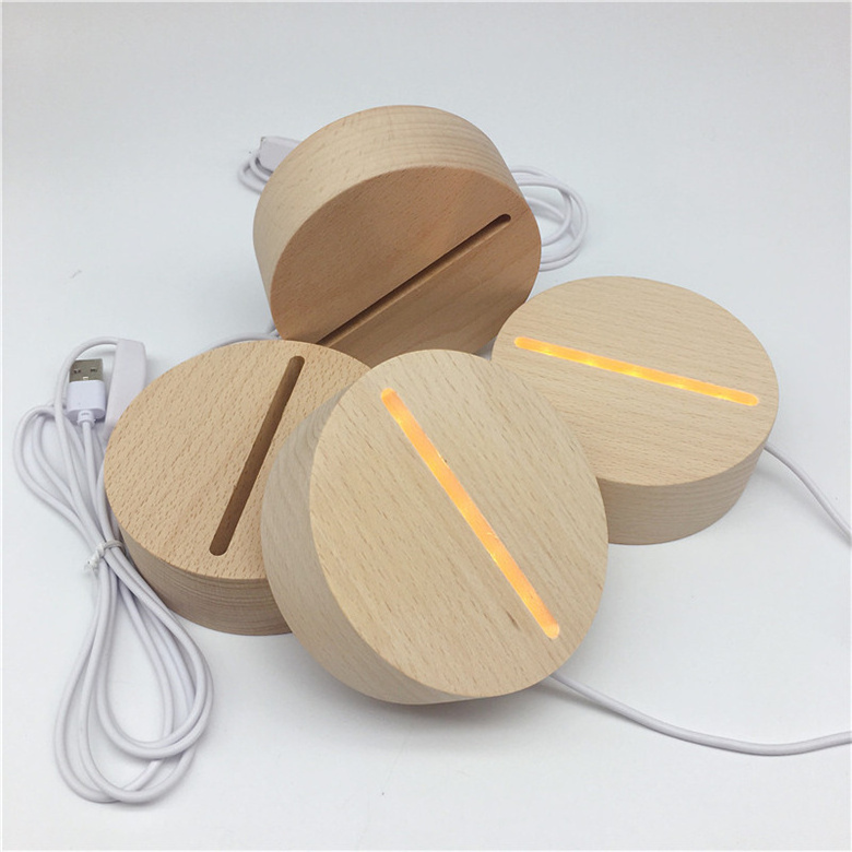 USB Charge Blank Acrylic Wooden Lamp Base Baby 3D Night Light With Acrylic OEM Plate LED base wooden light lamp base