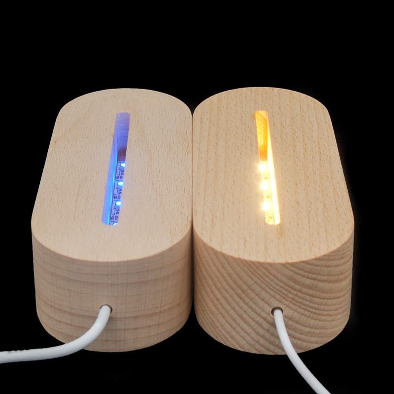 USB Charge Blank Acrylic Wooden Lamp Base Baby 3D Night Light With Acrylic OEM Plate LED base wooden light lamp base