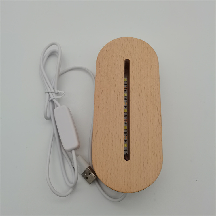 Wholesale oval 3D acrylic usb wooden table lamp led wall wooden stand for resin display base