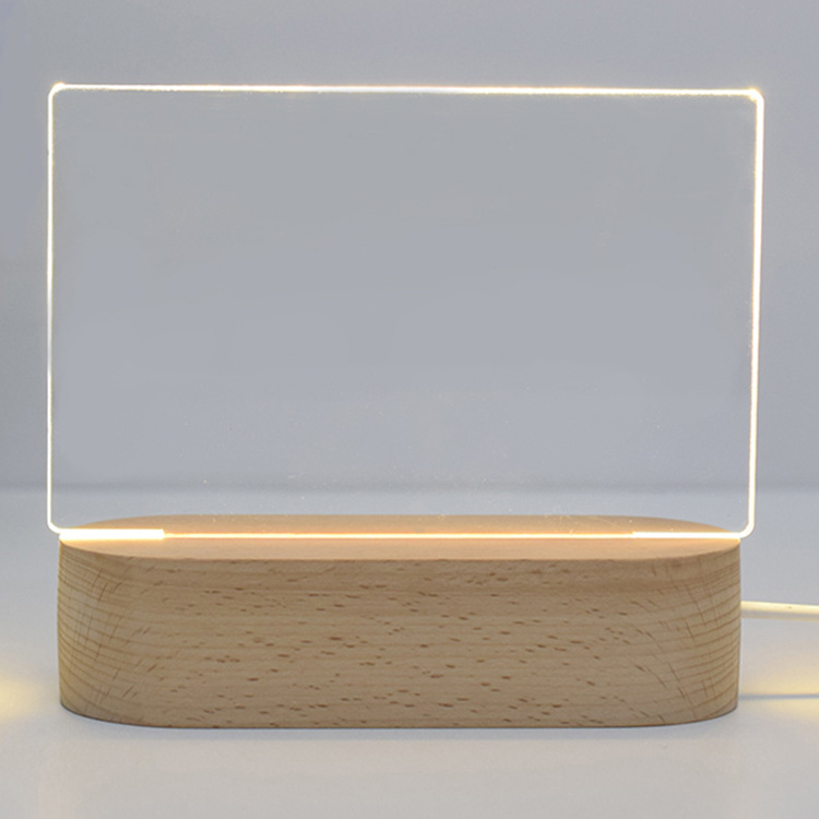 Wholesale oval 3D acrylic usb wooden table lamp led wall wooden stand for resin display base