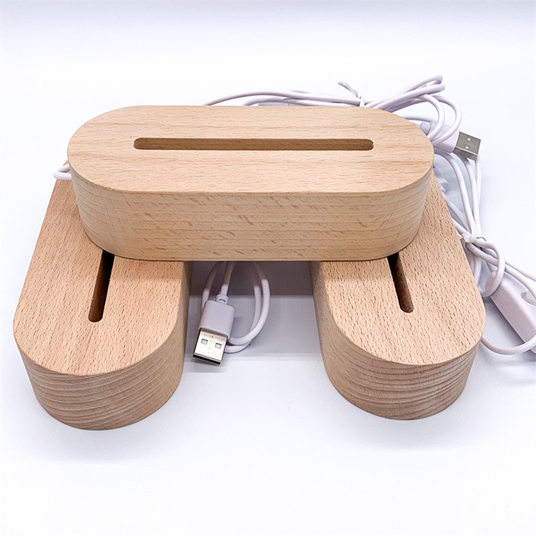 USB Wooden Base Light Led 3D Xiaoye Rectangle Round Oval Wooden Base night light base wood lamp