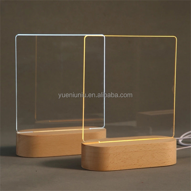 Custom Rectangular Wooden Led Lights Display Base Stand 3D Lamp Holder with USB Cable for Acrylic Night Lights Resin Art DIY