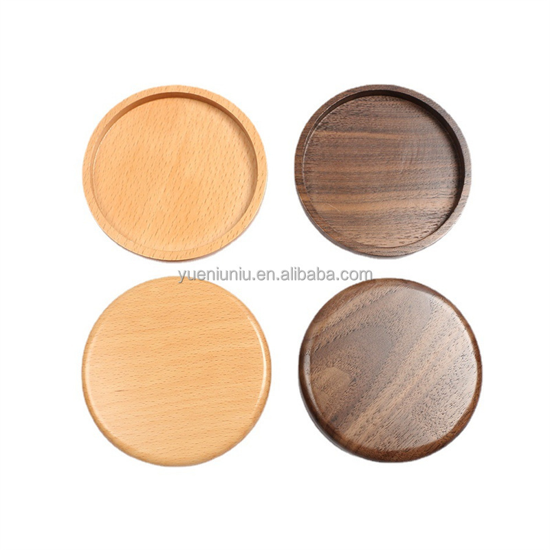 The best quality brown round Coaster coffee Breakfast Plate service wood tray Wooden coaster