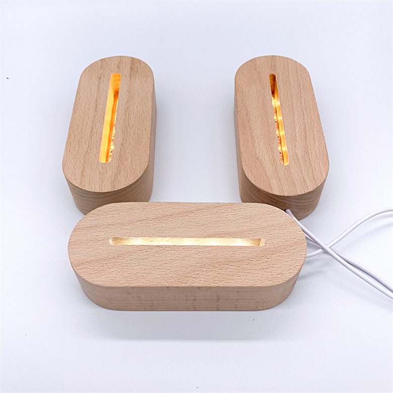 USB Wooden Base Light Led 3D Xiaoye Rectangle Round Oval Wooden Base night light base wood lamp