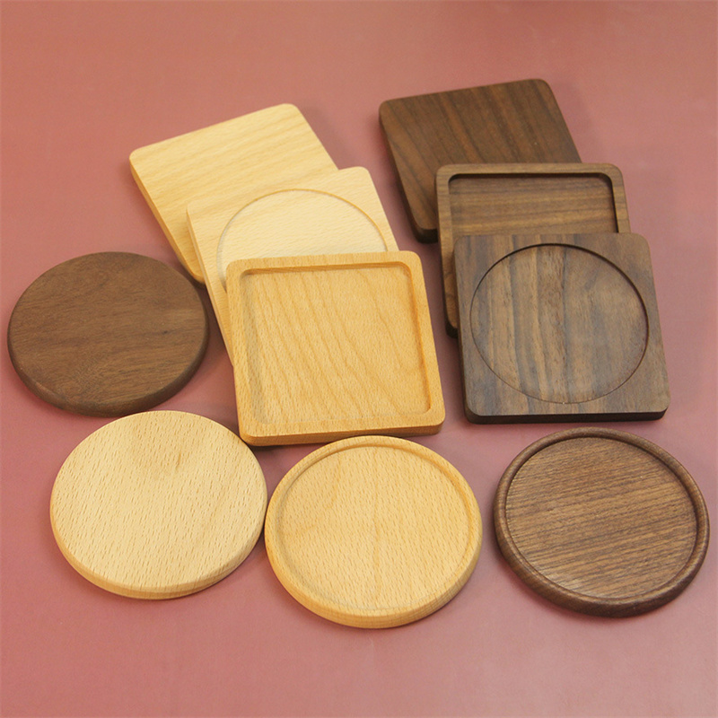 The best quality brown round Coaster coffee Breakfast Plate service wood tray Wooden coaster