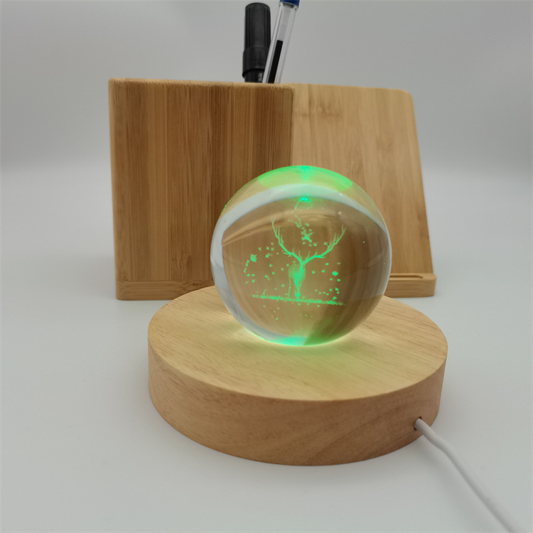 Night Light Base Mood Light Engraved Inside Wooden Present 3D Elk Christmas LED Electric Bedroom Decoration wood base