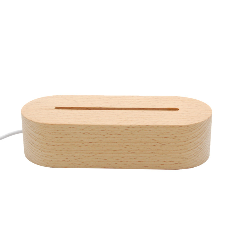 Wholesale oval 3D acrylic usb wooden table lamp led wall wooden stand for resin display base