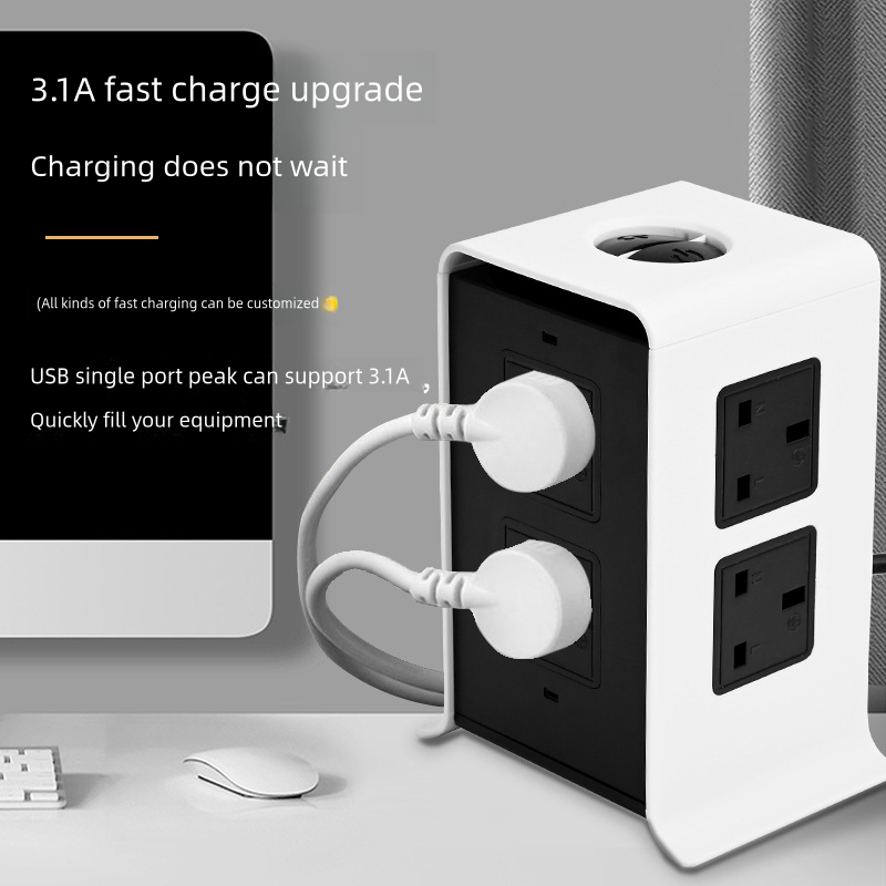 Creative and fashionable vertical smart socket with 4USB multi-function plug-in board