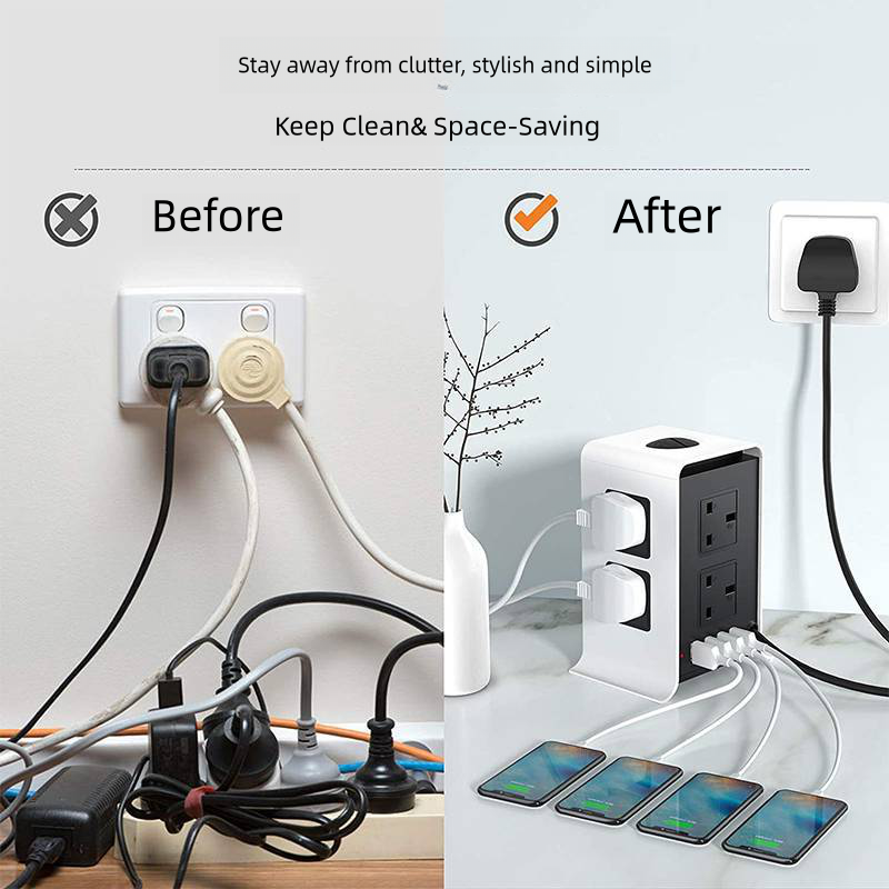 Creative and fashionable vertical smart socket with 4USB multi-function plug-in board