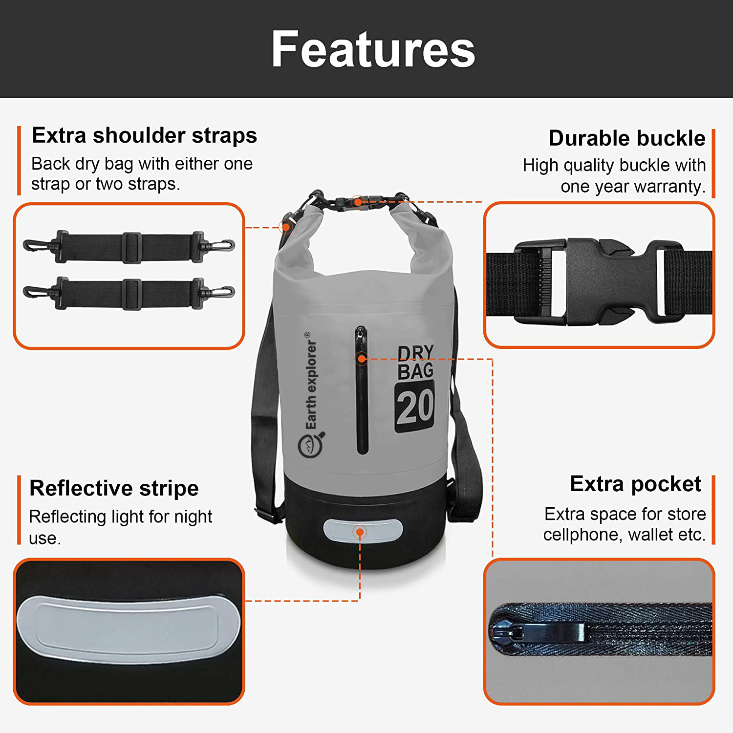 Earth Explorer Floating Waterproof Dry Bag  Roll Top Sack Keeps Gear Dry for Kayaking Rafting Boating Swimming Camping Hiking