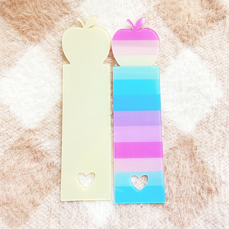 Custom Colored Acrylic Love Apple Bookmarks Rainbow Rectangle Shape Frame Promotional Bookmarks