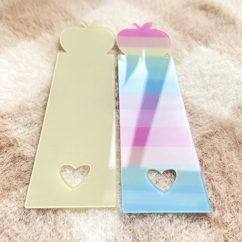 Custom Colored Acrylic Love Apple Bookmarks Rainbow Rectangle Shape Frame Promotional Bookmarks