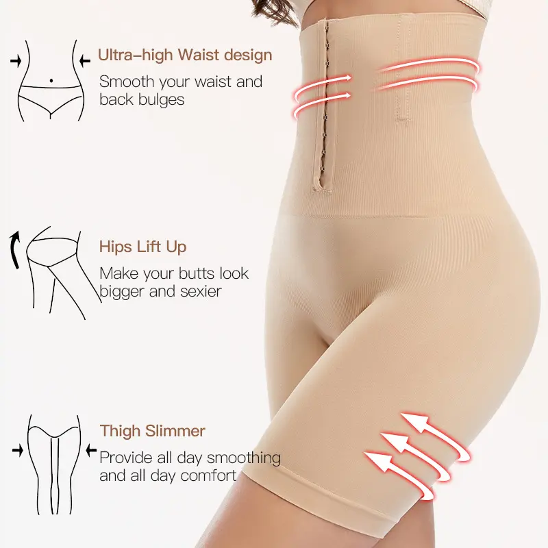 Plus Size Breasted Women High Waist Body Shapewear Firm Tummy Control Pants Hook Butt Lifter Buttocks Thigh Slim Girdle Panties