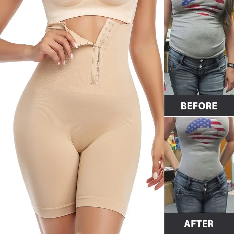 Plus Size Breasted Women High Waist Body Shapewear Firm Tummy Control Pants Hook Butt Lifter Buttocks Thigh Slim Girdle Panties