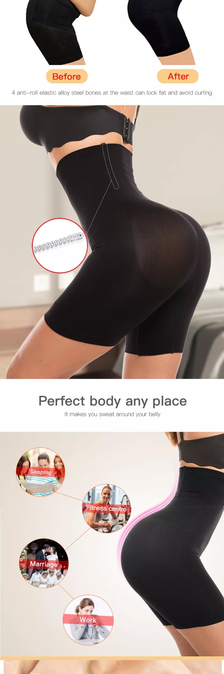 Plus Size Breasted Women High Waist Body Shapewear Firm Tummy Control Pants Hook Butt Lifter Buttocks Thigh Slim Girdle Panties