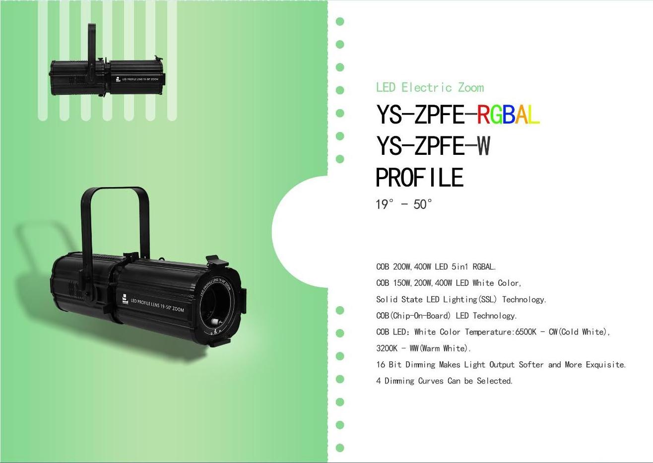 YS-400ZPFE-W Auto focus High Quality 400W ETC Optical Lens Led Aluminum Profile Light LED Spotlight Profile Light