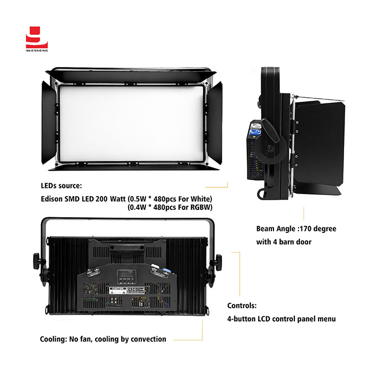 YS-480-W DMX512 LED 200w Studio panel Warm White Cool White Led Soft Video Panel Light