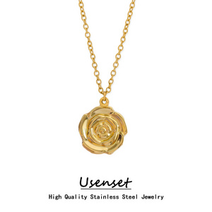 USENSET USENSET Stainless Steel Jewelry Personalized Gold Flower Big Rose Pendant Necklace For Women 18K Gold Plated Waterproof