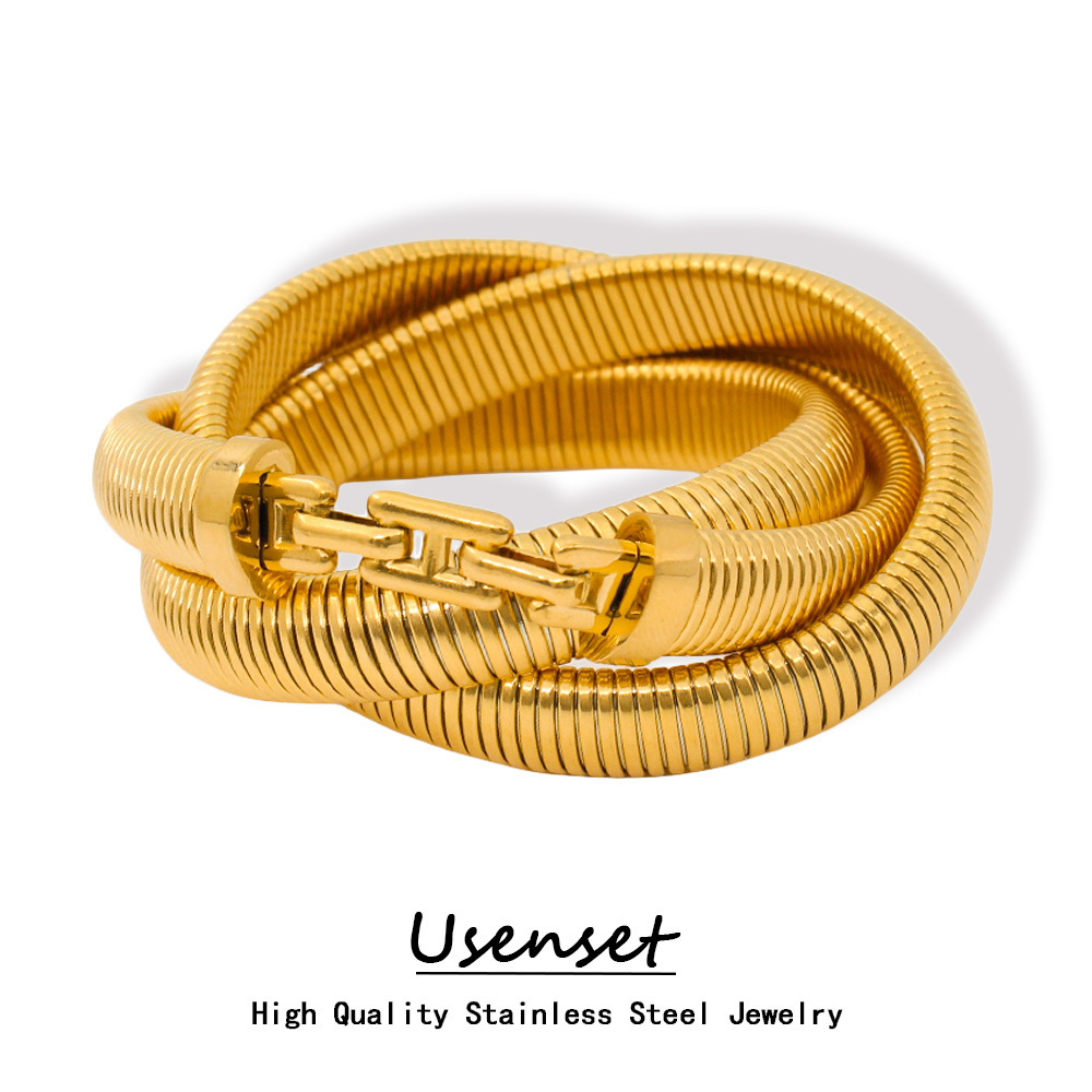 USENSET High Quality Link Chain Bracelets Stainless Steel Waterproof Jewelry 18K Gold Plated Bangles Hip Hop Women