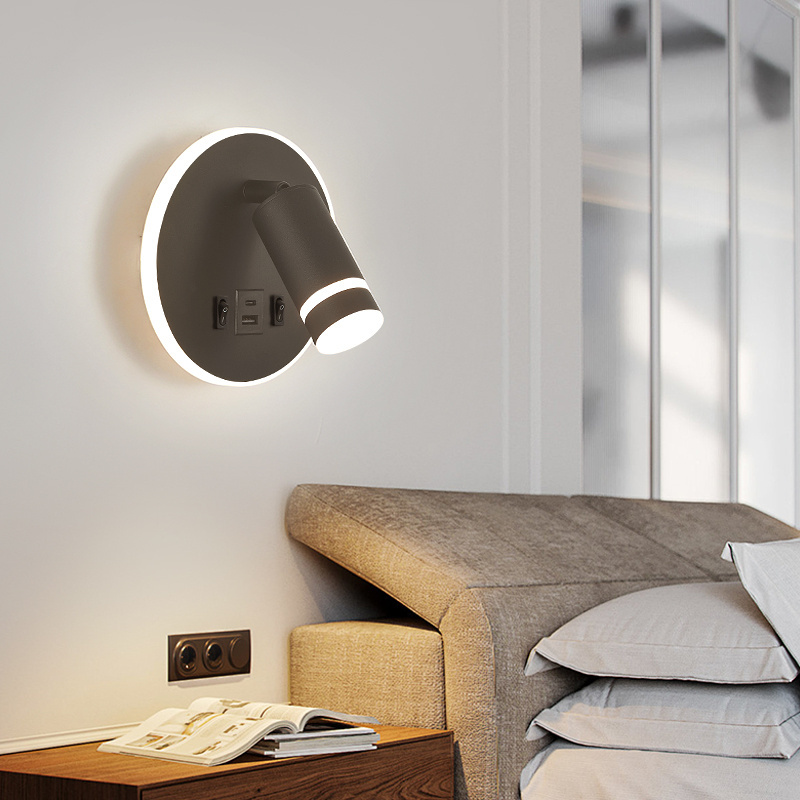 Rechargeable Round Led White Bedside Wall Mounted Lamp Simple Modern Rotatable Wall Sconce Lights For home With USB Type-c