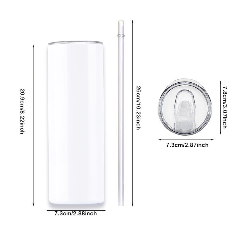 USA Warehouse Stocked Stainless Steel Double Wall insulated 20oz White Straight Slim Sublimation Blanks Tumbler With Straws