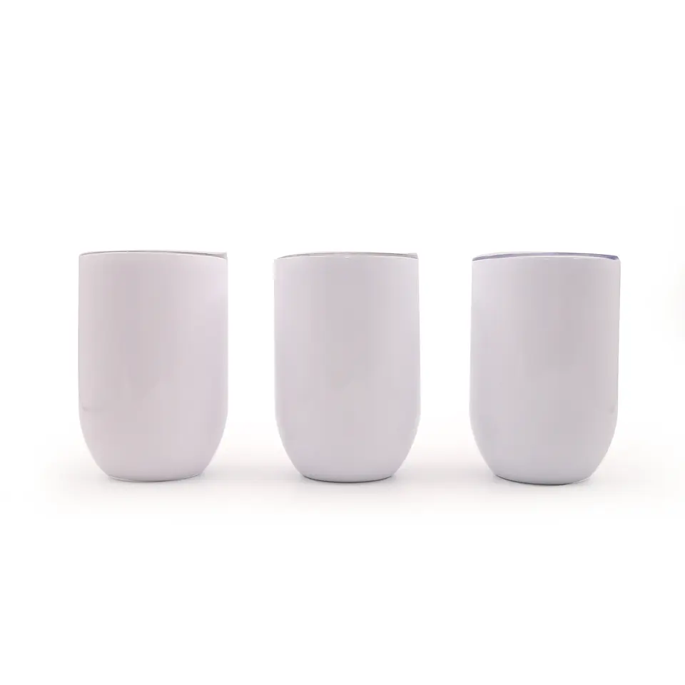 US warehouse double wall 12oz stainless steel U shape cup straight wine mugs Egg shape sublimation Tumbler with lid