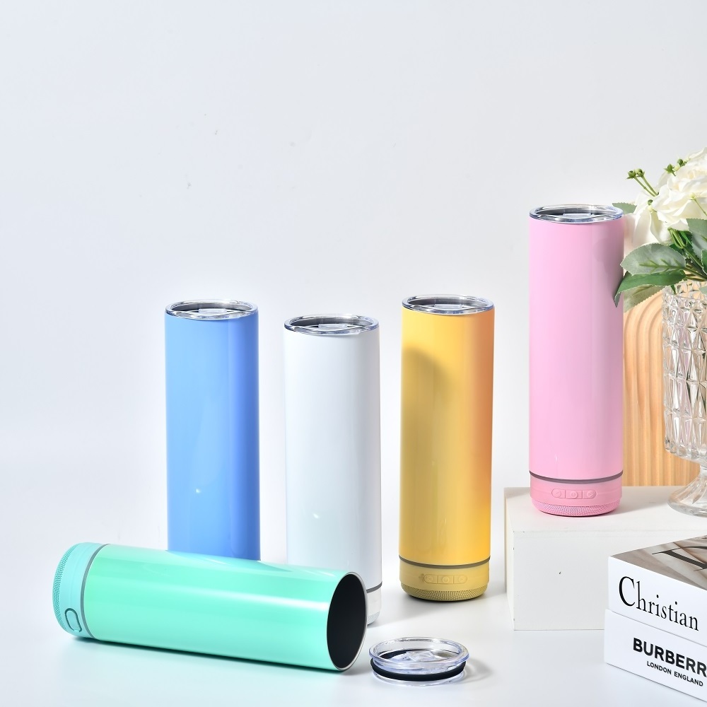 Us Warehouse 20oz Wireless Stainless Steel Smart Music Cups Skinny Straight Sublimation Blanks Tumbler With Music Speaker