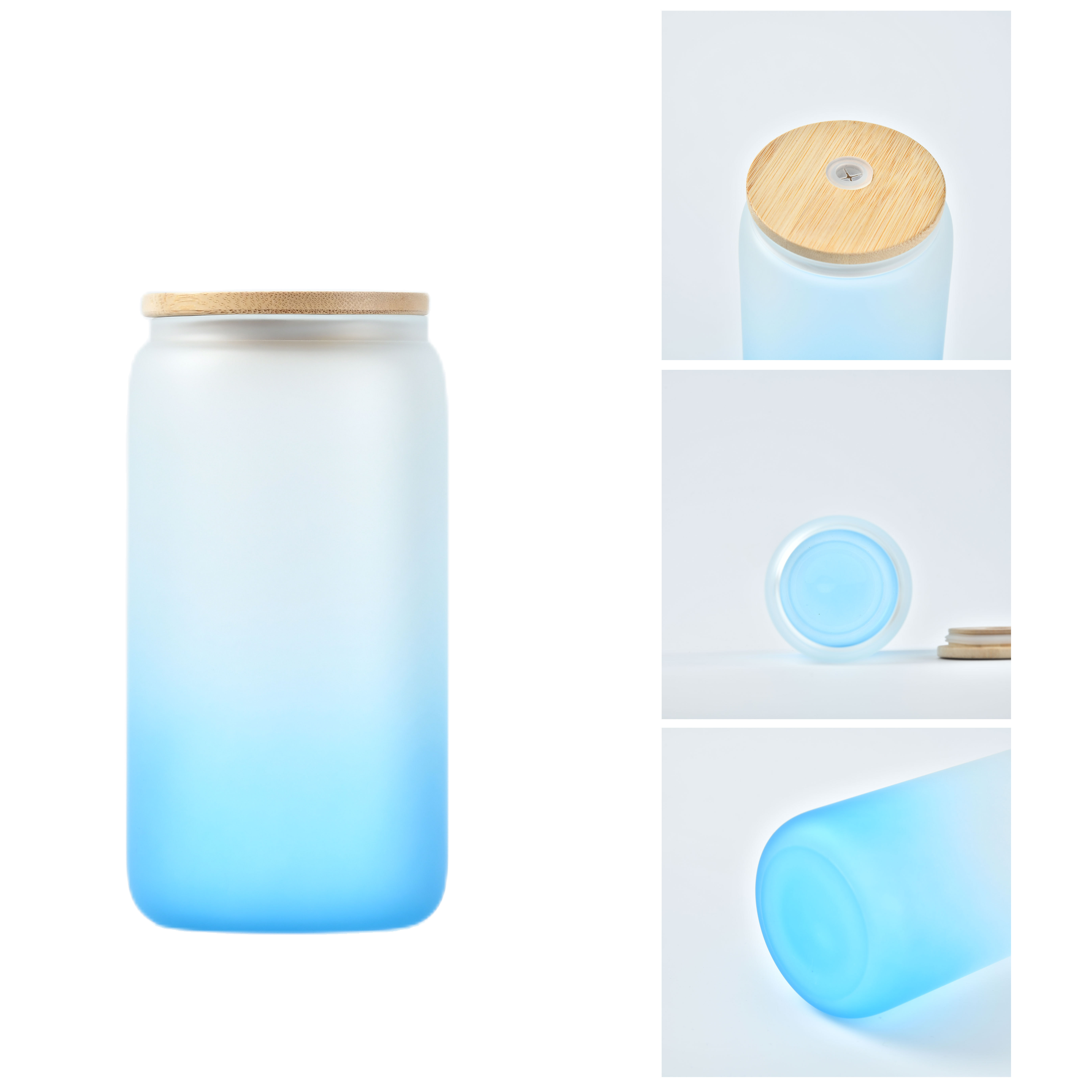 US warehouse Frosted Gradient  Mason Jar Sublimation Glass 16oz Beer Can With Bamboo Lids And Plastic Straws