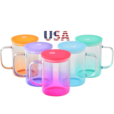 USA warehouse sublimation mugs 15 oz sublimation colored mug with plastic lid coffee mugs with handle