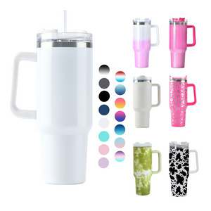 US warehouse  doubled walled stainless steel mug multiple colors blank sublimation vacuum insulated 40oz handle tumbler with lid