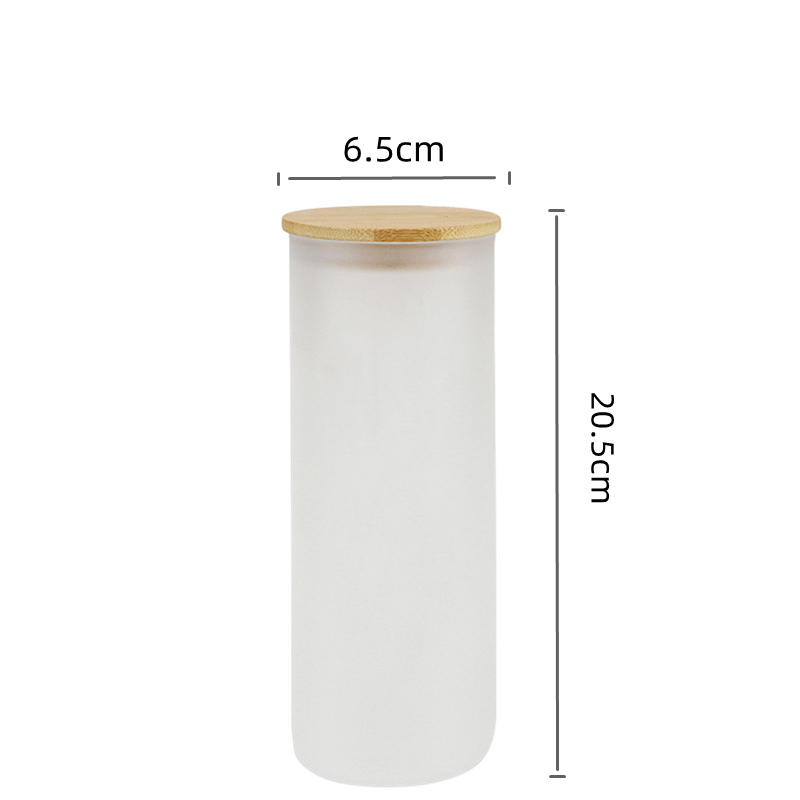 Usa Warehouse 25oz Skinny Straight Clear Frosted Sublimation Glass Tumbler Beer Can With Bamboo Lid And Straw