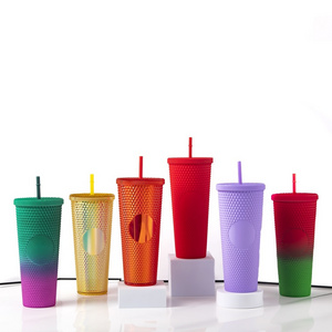 Modern Double Wall 24oz Reusable BPA Free Diamond Drinking Cup Double Wall Plastic Tumbler with Lid and Straw