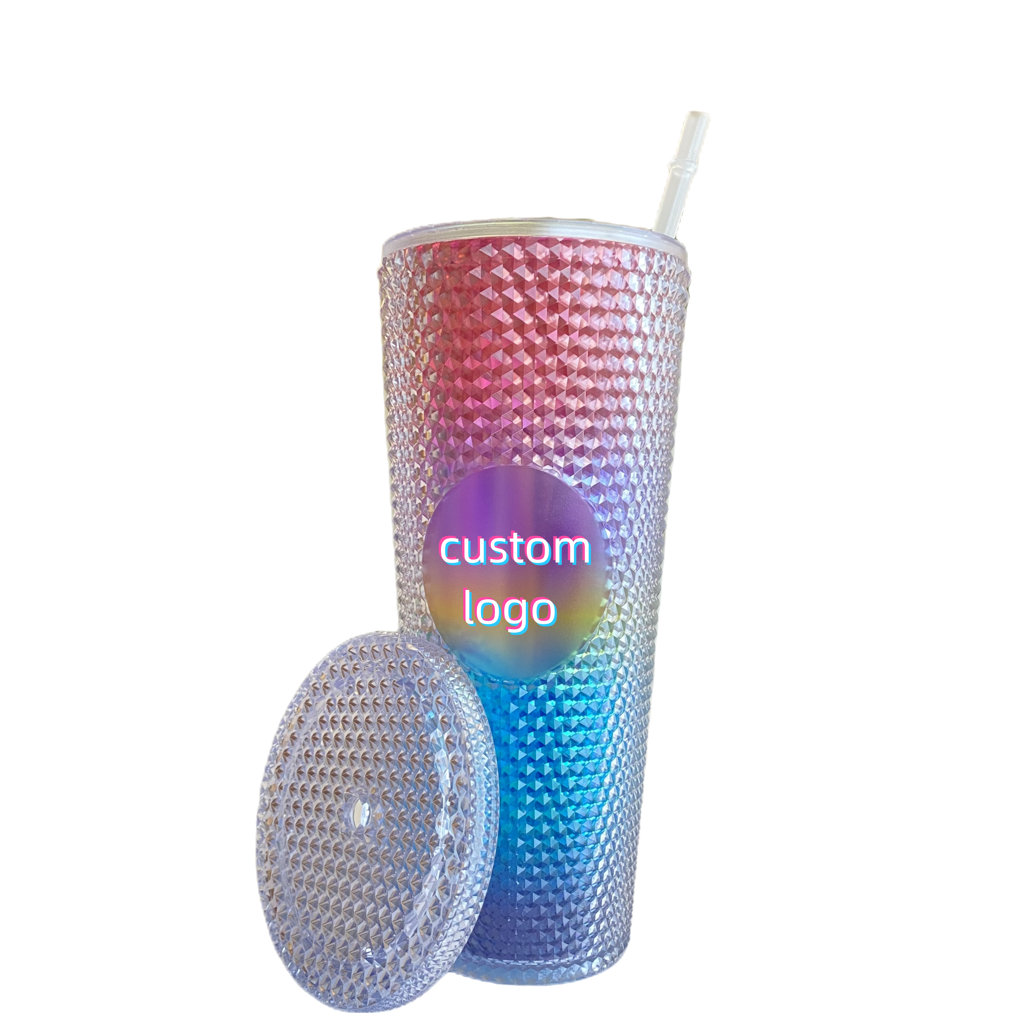 Modern Double Wall 24oz Reusable BPA Free Diamond Drinking Cup Double Wall Plastic Tumbler with Lid and Straw