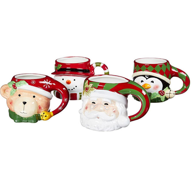 GZYSL custom Vintage Santa Christmas ceramic mugs Creative 3D Cartoon animal Handmade Festival Promotional Snowman Cookie Mug