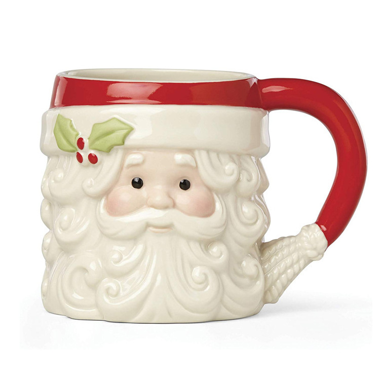 GZYSL custom Vintage Santa Christmas ceramic mugs Creative 3D Cartoon animal Handmade Festival Promotional Snowman Cookie Mug