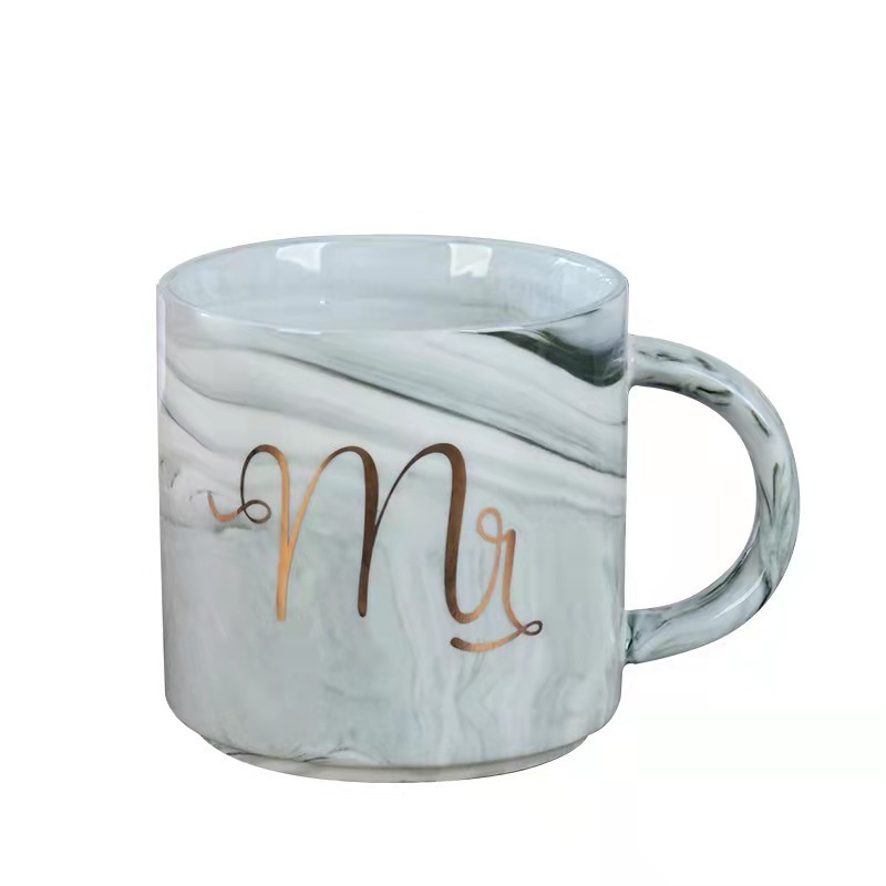 GZYSL Factory custom 380ml Marble Travel Coffee Mug Ceramic Milk Tea Cups Creative Mr and Mrs Mugs with Gold Inlay