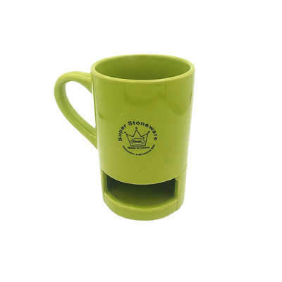 GZYSL Factory custom 3D Ceramic Coffee Milk Tea Face Mugs Green Cookies Cup with Dessert Biscuit Pocket Holder