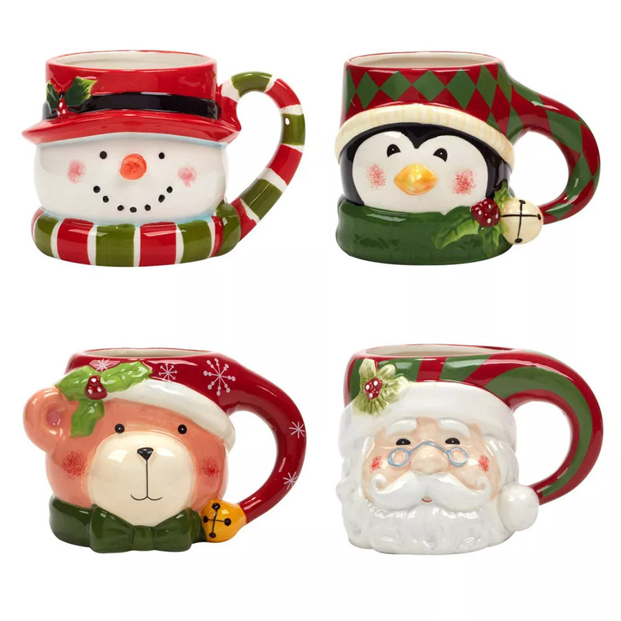 GZYSL custom Vintage Santa Christmas ceramic mugs Creative 3D Cartoon animal Handmade Festival Promotional Snowman Cookie Mug