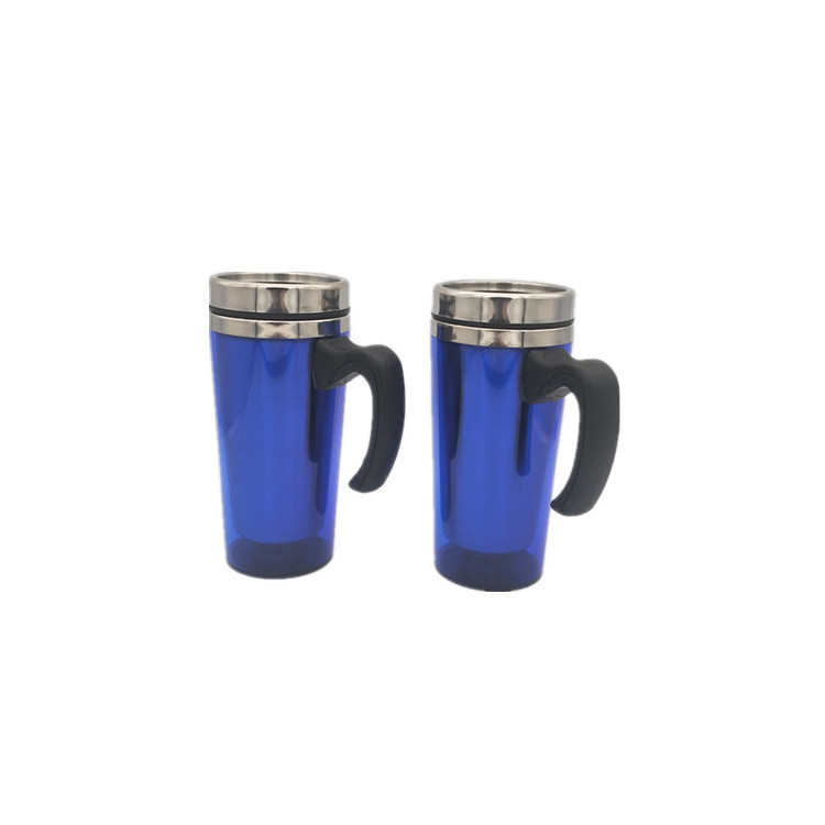 GZYSL wholesale custom logo 16 oz double walled plastic stainless steel promotional mug with lid and handle