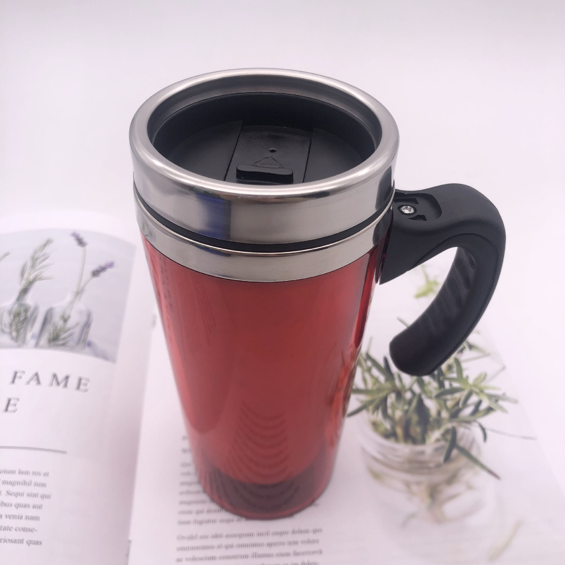 GZYSL wholesale custom logo 16 oz double walled plastic stainless steel promotional mug with lid and handle