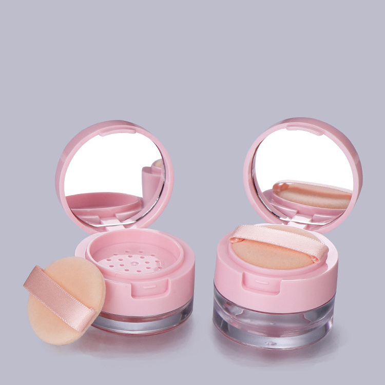 Wholesale 3g 5g portable mini clamshell cosmetic packing empty pink Loose powder box with mirror