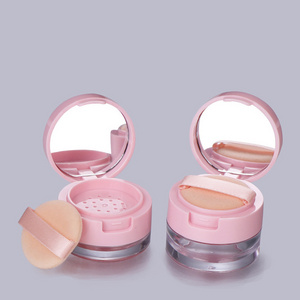 Wholesale 3g 5g portable mini clamshell cosmetic packing empty pink Loose powder box with mirror