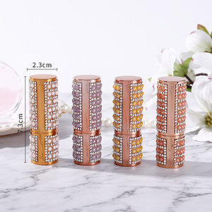 low moq 12.1 Luxury high quality round golden lipstick tube jewelry sparkle container packaging lip balm tube empty lipstick