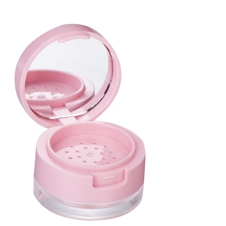 Wholesale 3g 5g portable mini clamshell cosmetic packing empty pink Loose powder box with mirror