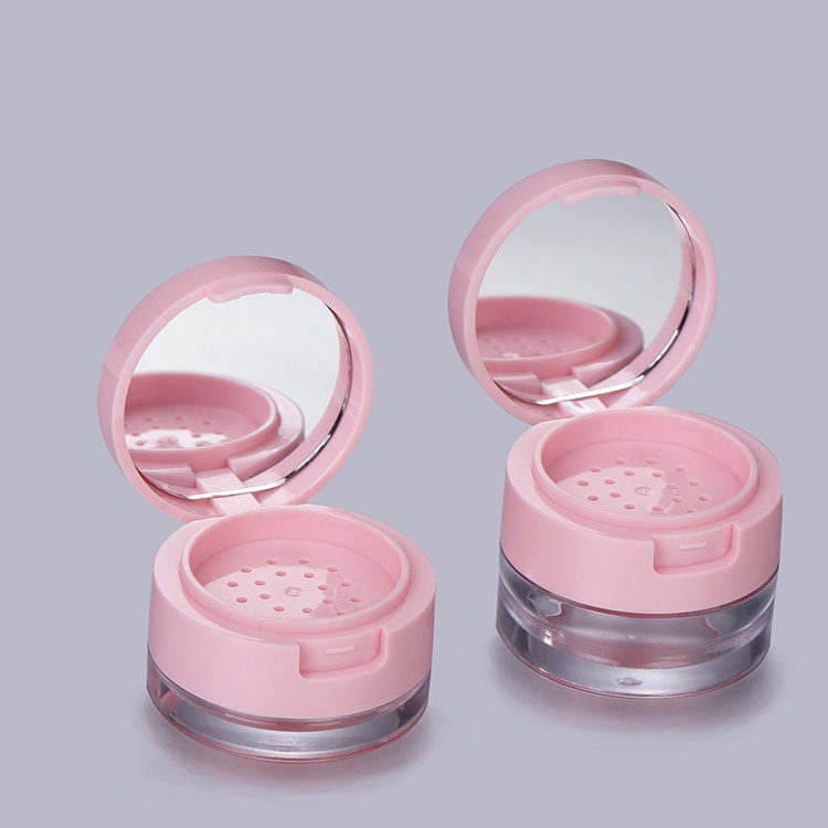 Wholesale 3g 5g portable mini clamshell cosmetic packing empty pink Loose powder box with mirror